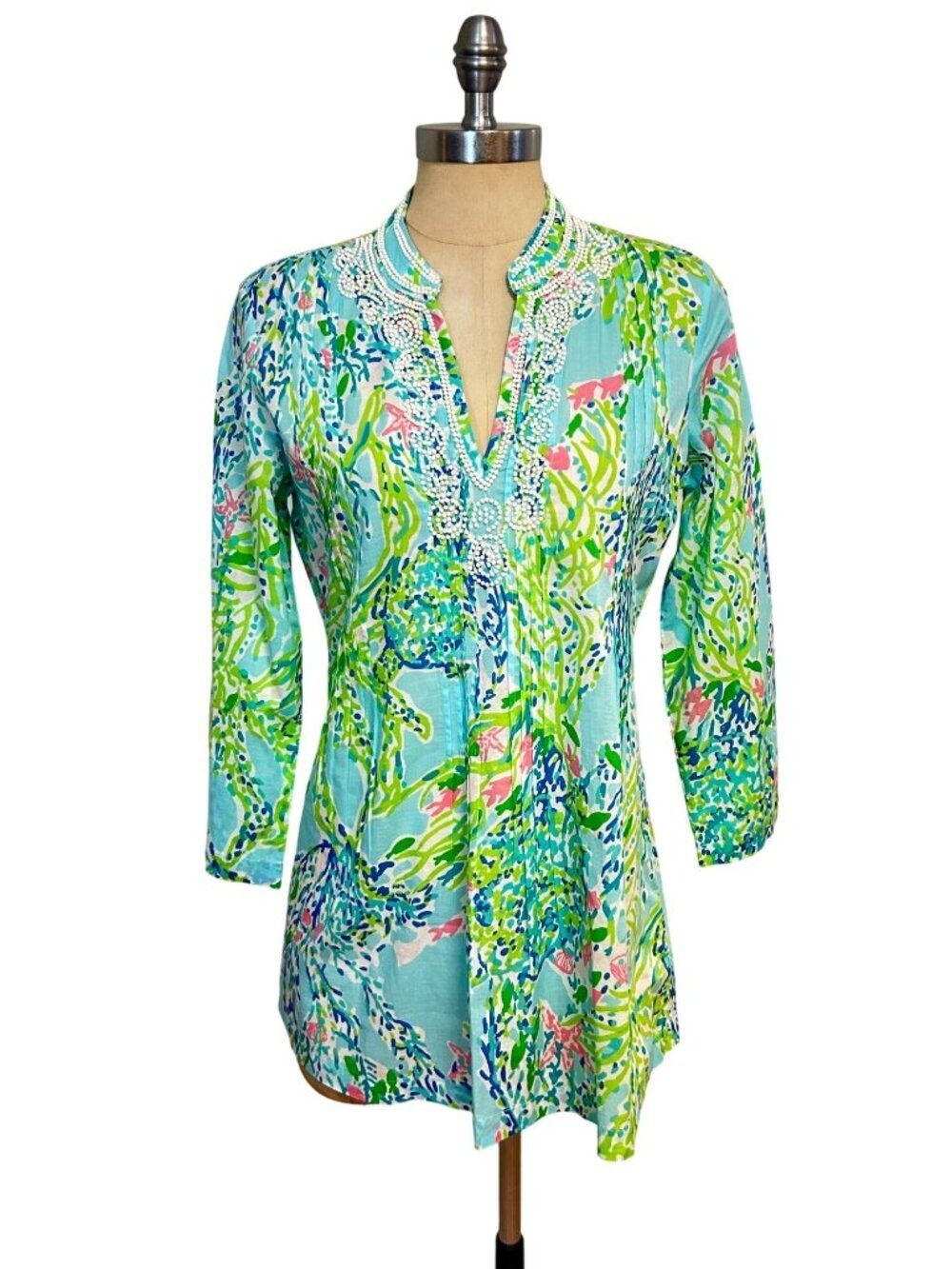 Lilly Pulitzer Blue Heaven Sarasota Beaded Tunic Top Small